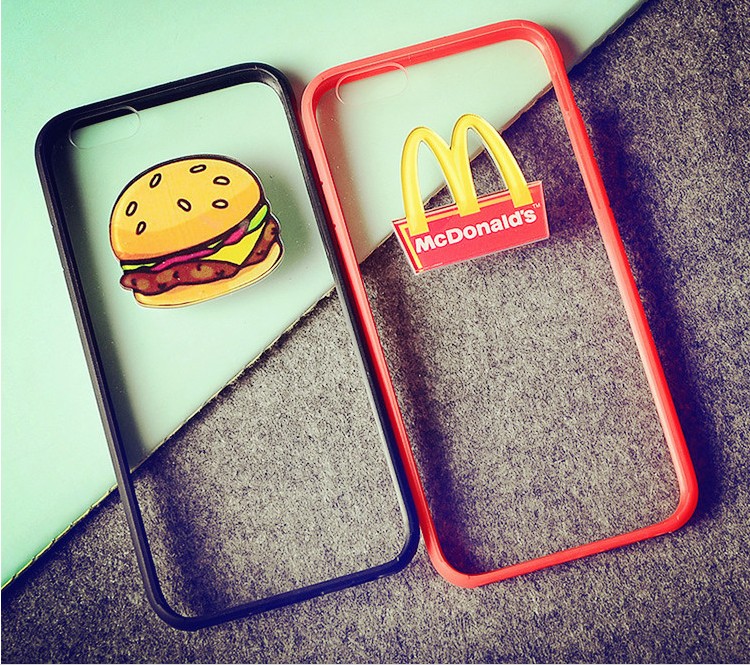 食玩iphone6麦当劳汉堡手机壳苹果5.5s6plus全包边透明情侣套